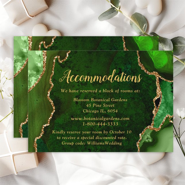Green and Gold Agate Wedding Accommodations Enclosure Card (Creator Uploaded)