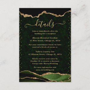 Green and Gold Agate Wedding Details Enclosure Card