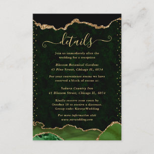Green and Gold Agate Wedding Details Enclosure Card