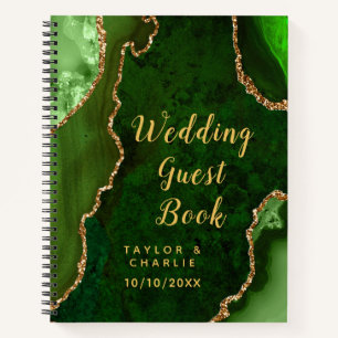 Green and Gold Agate Wedding Guest Book
