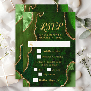 Green and Gold Agate Wedding Meal Choice RSVP Card