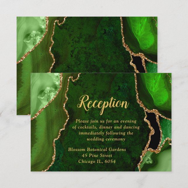 Green and Gold Agate Wedding Reception Enclosure Card (Front/Back)