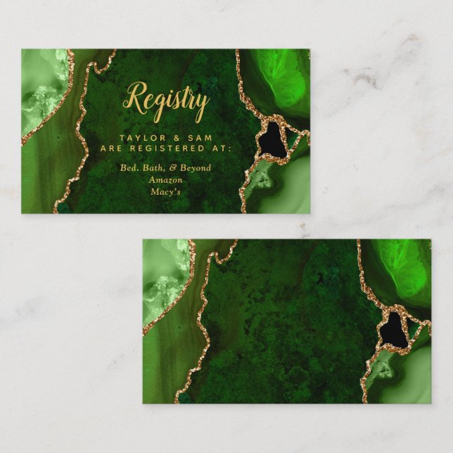 Green and Gold Agate Wedding Registry Enclosure Card (Front/Back)