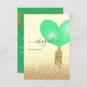 Green and Gold and Pink Birthday Party Invitation