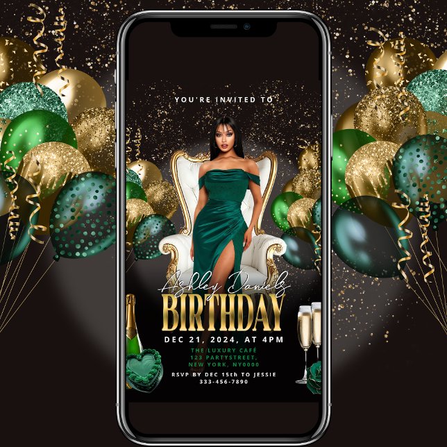 Green and Gold Balloons Royal Birthday Invitation (Creator Uploaded)