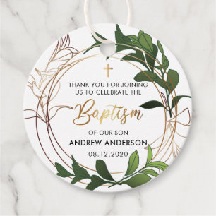 Green And Gold Baptism Thank You Favour Tags