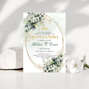 Green And Gold Bohemian Quinceañera Invitation