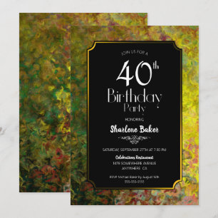Green and Gold Border Black 40th Birthday Party Invitation