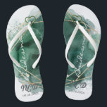 Green and Gold Bridesmaid Favour Monogram Jandals<br><div class="desc">You will love this tan (also available in white in my collection) background with green and gold watercolor geometric frame with gold glitter textures. Great for your wedding venues!</div>