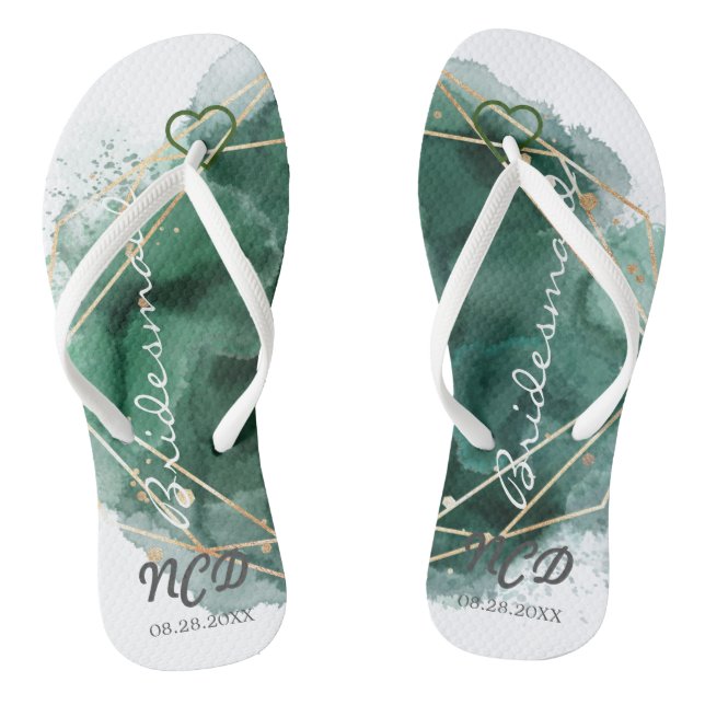 Green and Gold Bridesmaid Favour Monogram Jandals (Footbed)