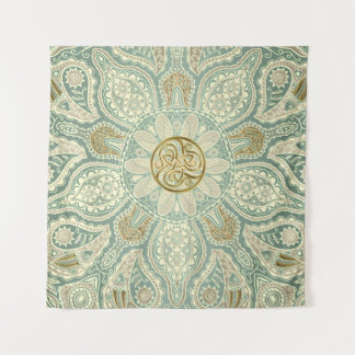 Green and Gold Celtic Triskele Mandala Tapestry