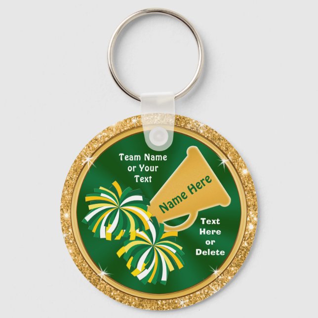 Green and Gold Cheerleader Keychains Personalised (Front)