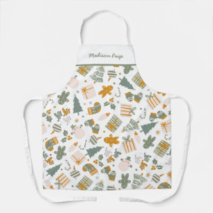 Green And Gold Christmas Holiday Party Apron