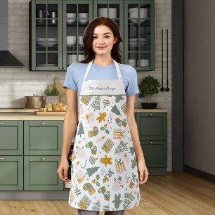 Green And Gold Christmas Holiday Party Apron