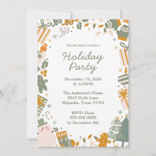 Green And Gold Christmas Holiday Party Invitation