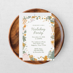 Green And Gold Christmas Holiday Party Invitation