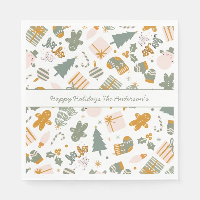 Green And Gold Christmas Holiday Party Napkin (Front)