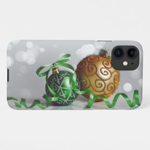Green and Gold Christmas Ornaments iPhone 11 Case