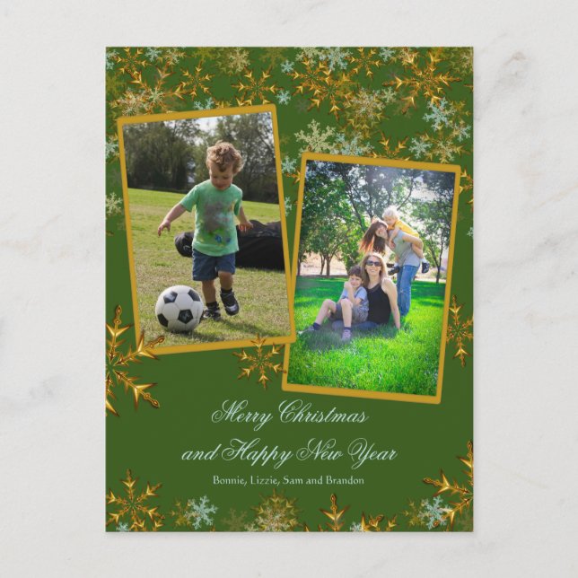 Green and Gold Christmas Photo Cards (Front)