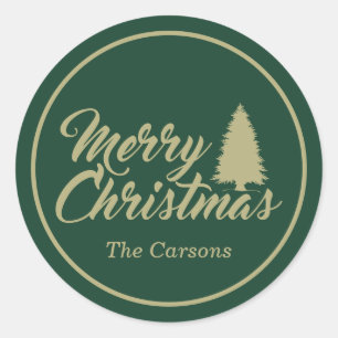 Green and Gold Christmas Tree Classic Round Sticker