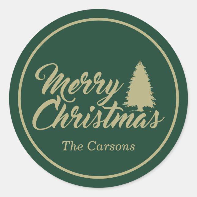 Green and Gold Christmas Tree Classic Round Sticker (Front)