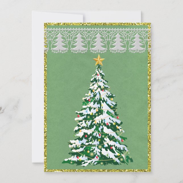 Green and Gold Christmas Tree Half Fold Card (Front)