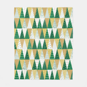 Green and Gold Christmas Trees Fleece Blanket