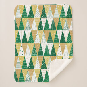 Green and Gold Christmas Trees Sherpa Blanket