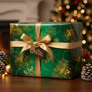Green And Gold Christmas Winter Wonderland Wrapping Paper Sheet