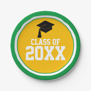 Green and Gold Class Year Graduation Party Paper Plate