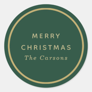 Green and gold classic round Christmas stickers