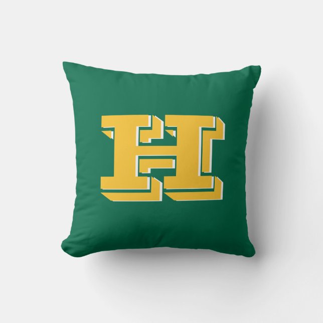 Green and Gold College Style Initial Monogram Cushion (Front)