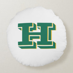 Green and Gold College Style Initial Monogram Round Cushion