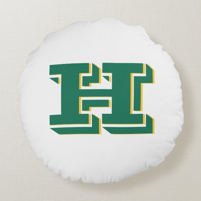 Green and Gold College Style Initial Monogram Round Cushion (Back)