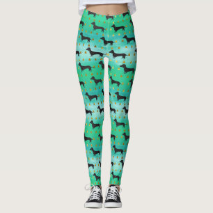 Green and Gold Dachshund Pattern Leggings