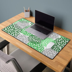 Green and Gold Dahlia Floral Desk Mat