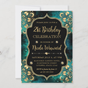 Green and Gold Dharma Pattern 21st Birthday Invitation