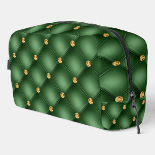 Green and Gold Diamond Tufted Dopp Kit