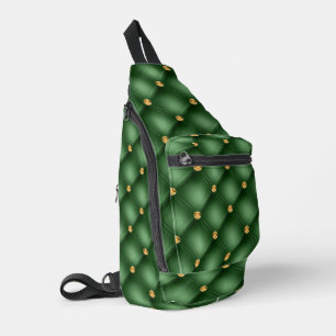Green and Gold Diamond Tufted Gemstone Sling Bag