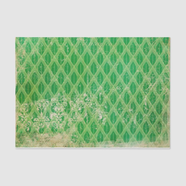 Green and Gold Distressed Art Deco Tissue Paper (Front)