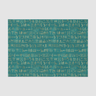 Green and gold  Egyptian hieroglyphs Tissue Paper