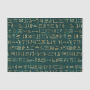 Green and gold Egyptian hieroglyphs Tissue Paper