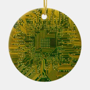 Green and Gold Electronic Computer Circuit Board Ceramic Tree Decoration