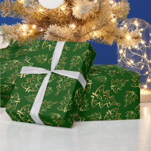 Green and Gold Elegant Christmas Trees Wrapping Paper