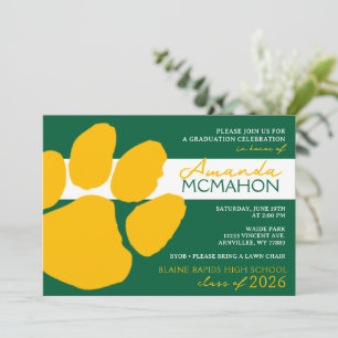 Green and Gold Elegant Pawprint (Photo Back) Invitation