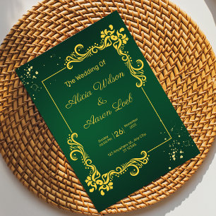 Green and Gold Elegant Wedding Invitation