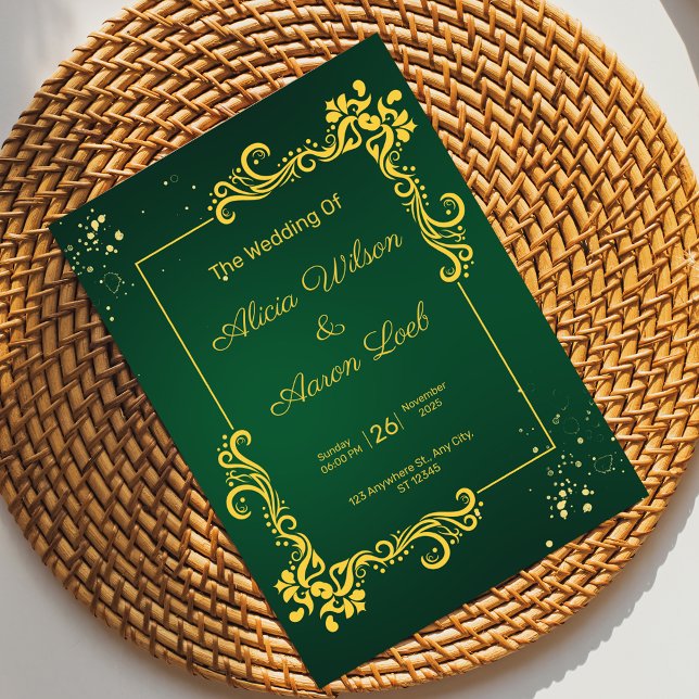 Green and Gold Elegant Wedding Invitation (Creator Uploaded)