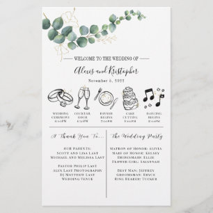 Green and Gold Elegant Wedding Itinerary Hand Out Stationery