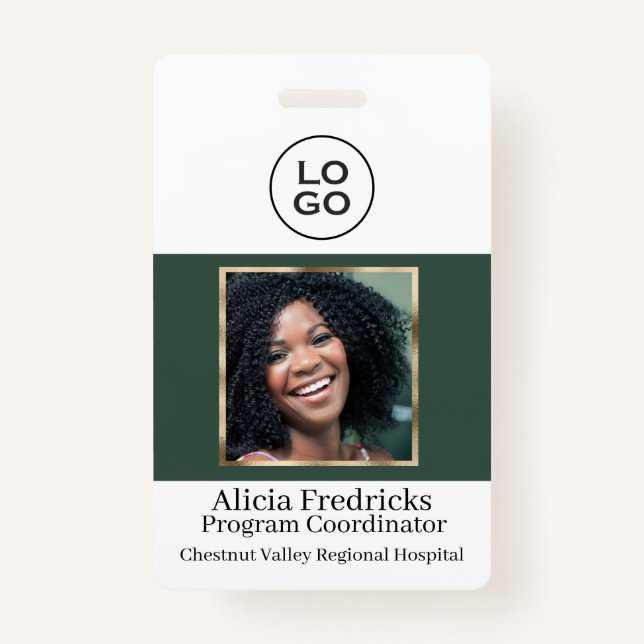 Green and Gold Employee Photo ID with Logo ID Badge (Front)