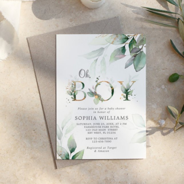 Green and Gold Eucalyptus Baby Shower Invitation (Creator Uploaded)